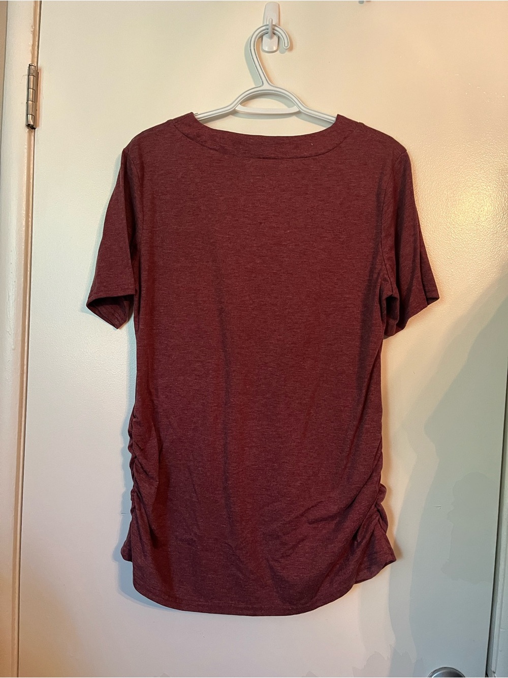 Women's Button V-Neck Short Sleeve Top - Burgundy - Picture 3 of 3